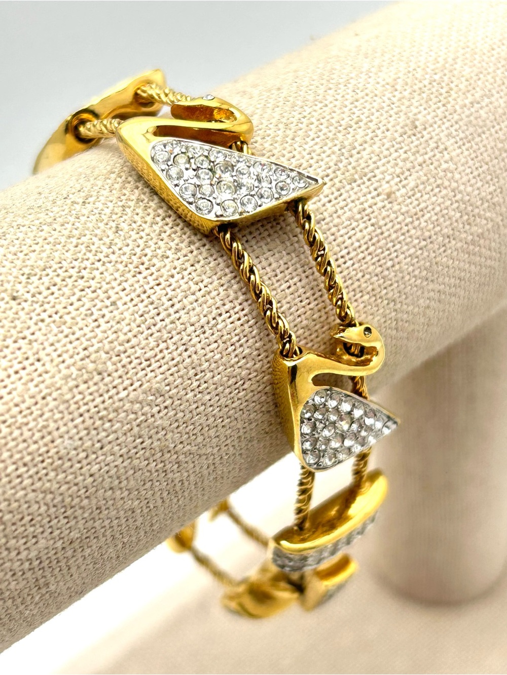 Swarovski Crystal Pave Swans Gold Bracelet